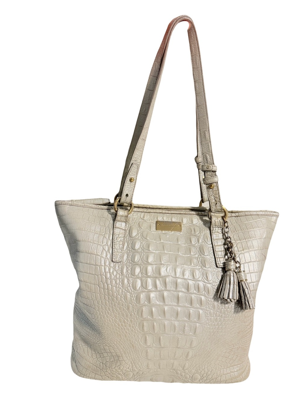 Brahmin white silver croc embossed handbag shoulderbag purse Y2K